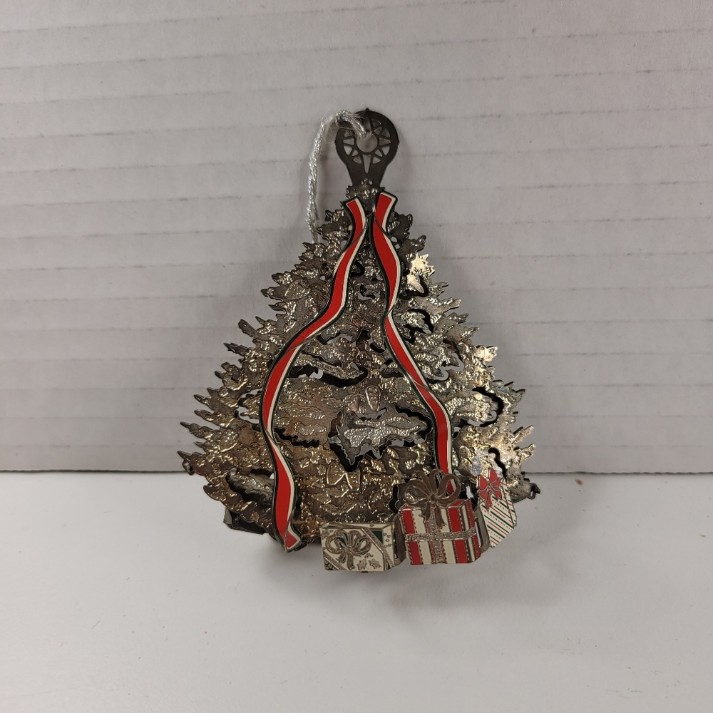Baldwin Silver Plate Elegant 2002 Christmas Tree Hanging Ornament